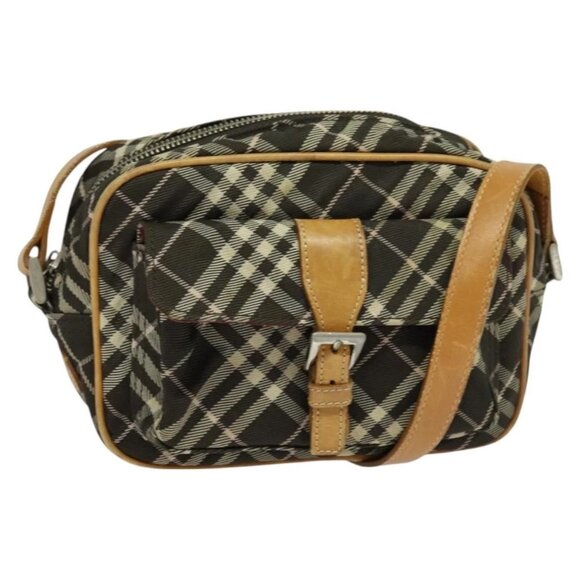BURBERRY Nova Check Blue Label Shoulder Bag Canvas Brown Silver Auth - Picture 7 of 16
